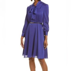 Brand new with tags Tahari Blue A-Line Dress with Cowl Neck and Tie Front